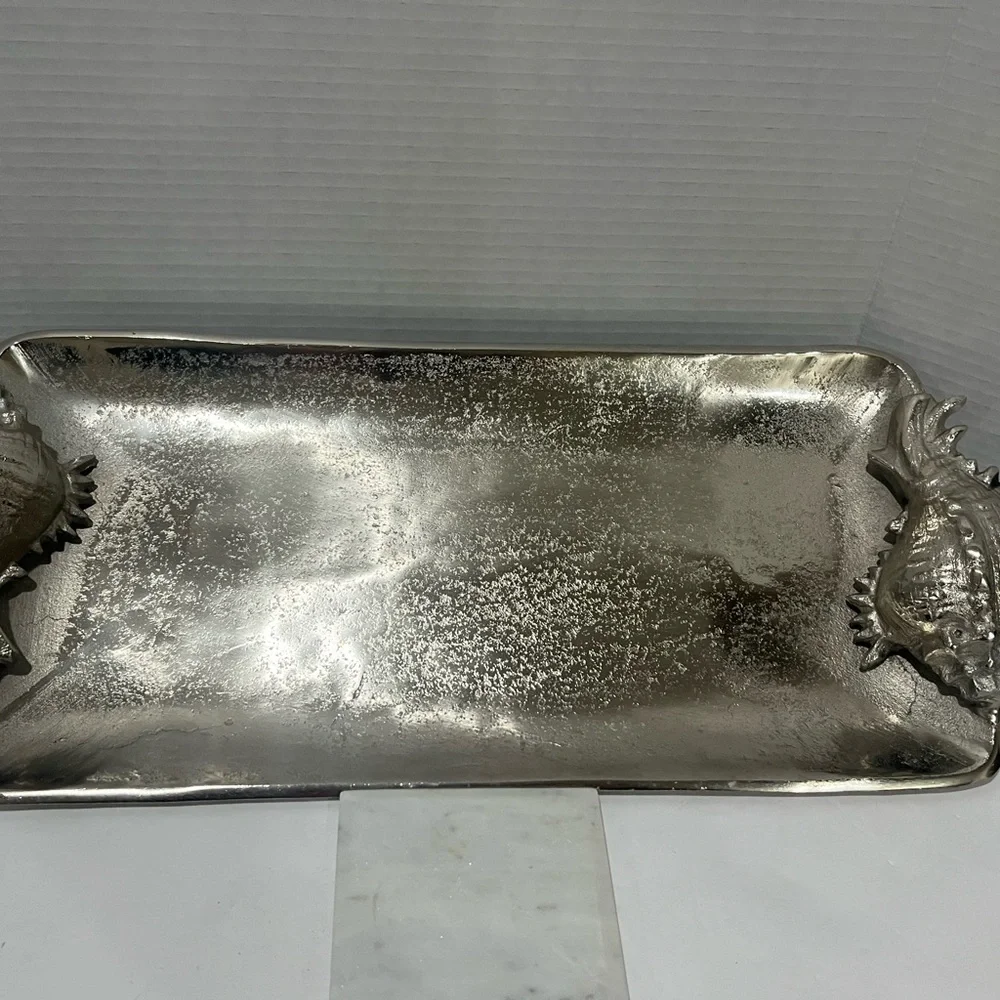 Z GALLERIE Silver Tone Conch Seashells Decorative Tray (Retired-RARE)